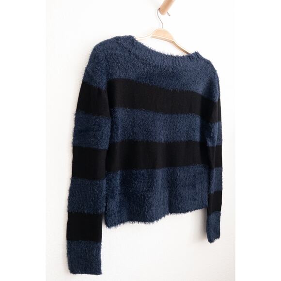 L'Agence Blue & Black Stripe Chenille Eyelash Detail Sweater Size XS - Picture 3 of 6